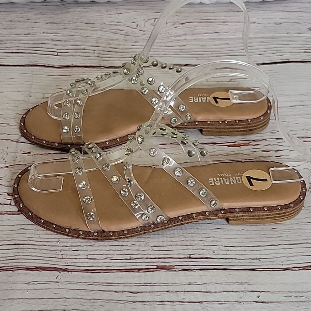 Cushionaire Flats with Clear Straps and Rhinestones Size 7